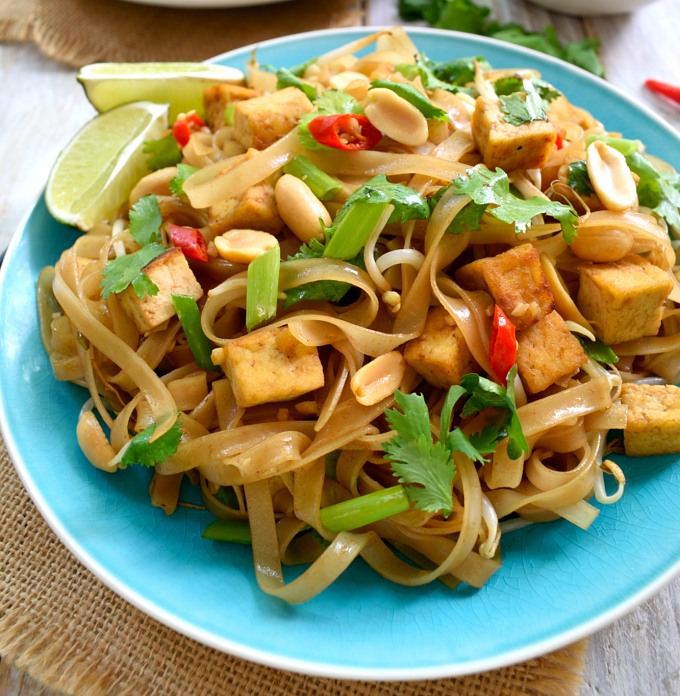 Vegan pad thai is deliciously sweet, sour, savory, spicy and refreshing at the same time. Fried tofu and peanuts add extra protein and crunch. Make your own pad thai sauce to be sure it's totally vegan friendly.