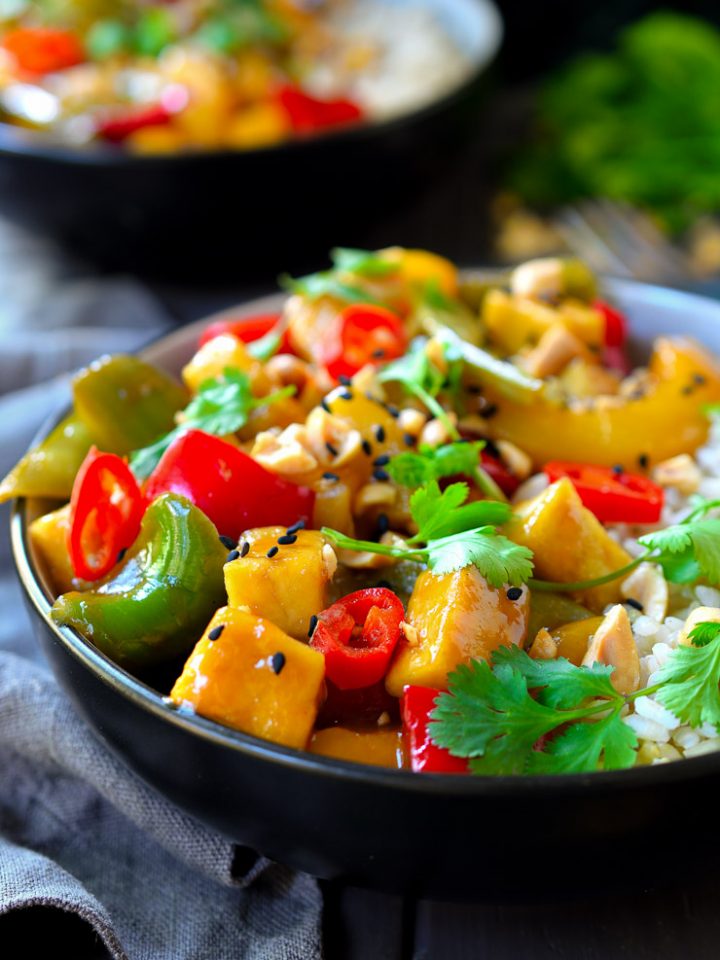 Sweet and sour tofu is an easy 30-minute vegan lunch or dinner.