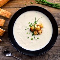 Vegan vichyssoise is a dairy-free version of this famous cold soup. It's very easy to put together and is just as creamy and delicious as the original. Makes a great vegan or vegetarian starter or main dish.