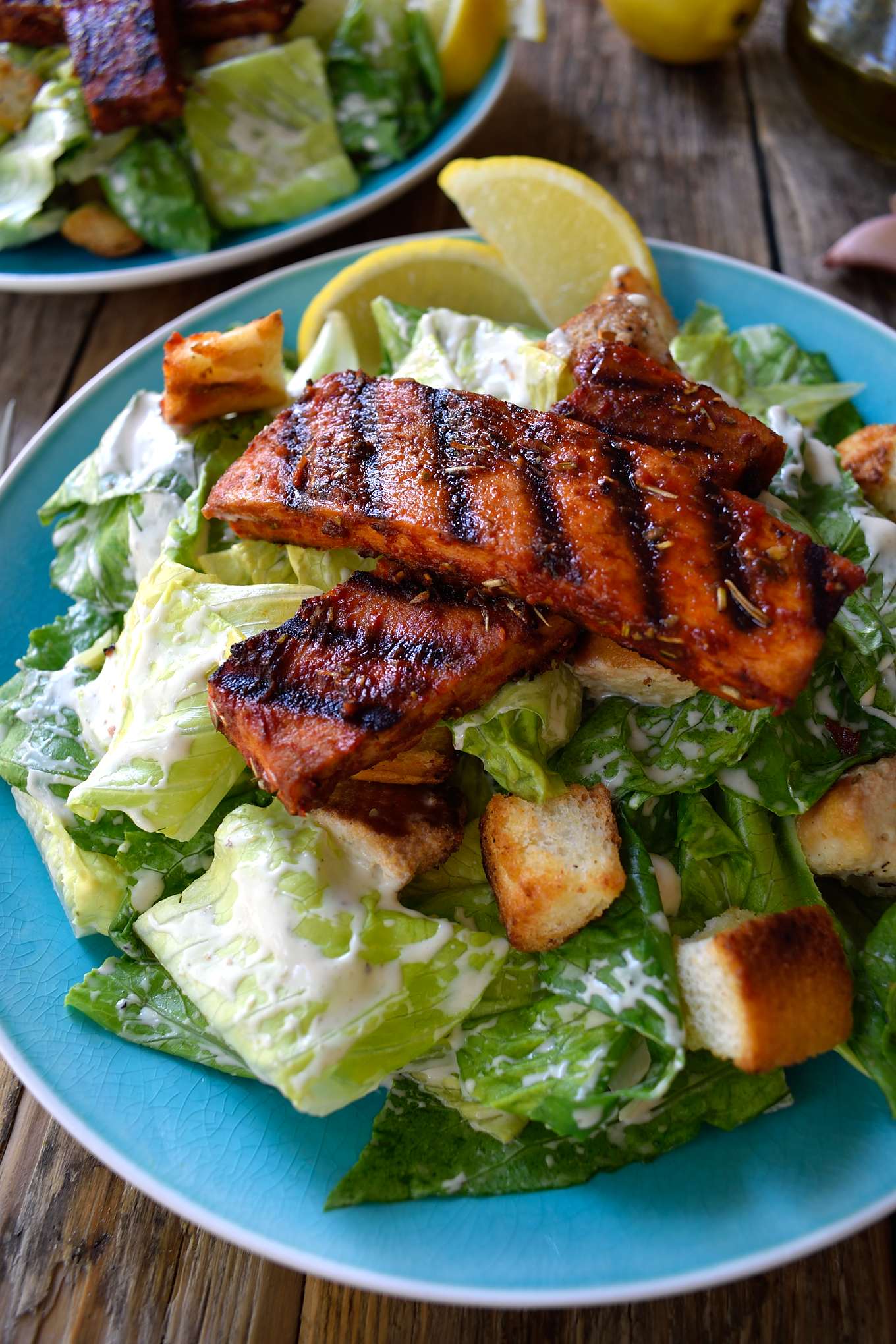 Vegan caesar salad makes a tasty and filling lunch or a light dinner. The vegan caesar dressing is made with aquafaba and is very easy to put together. 