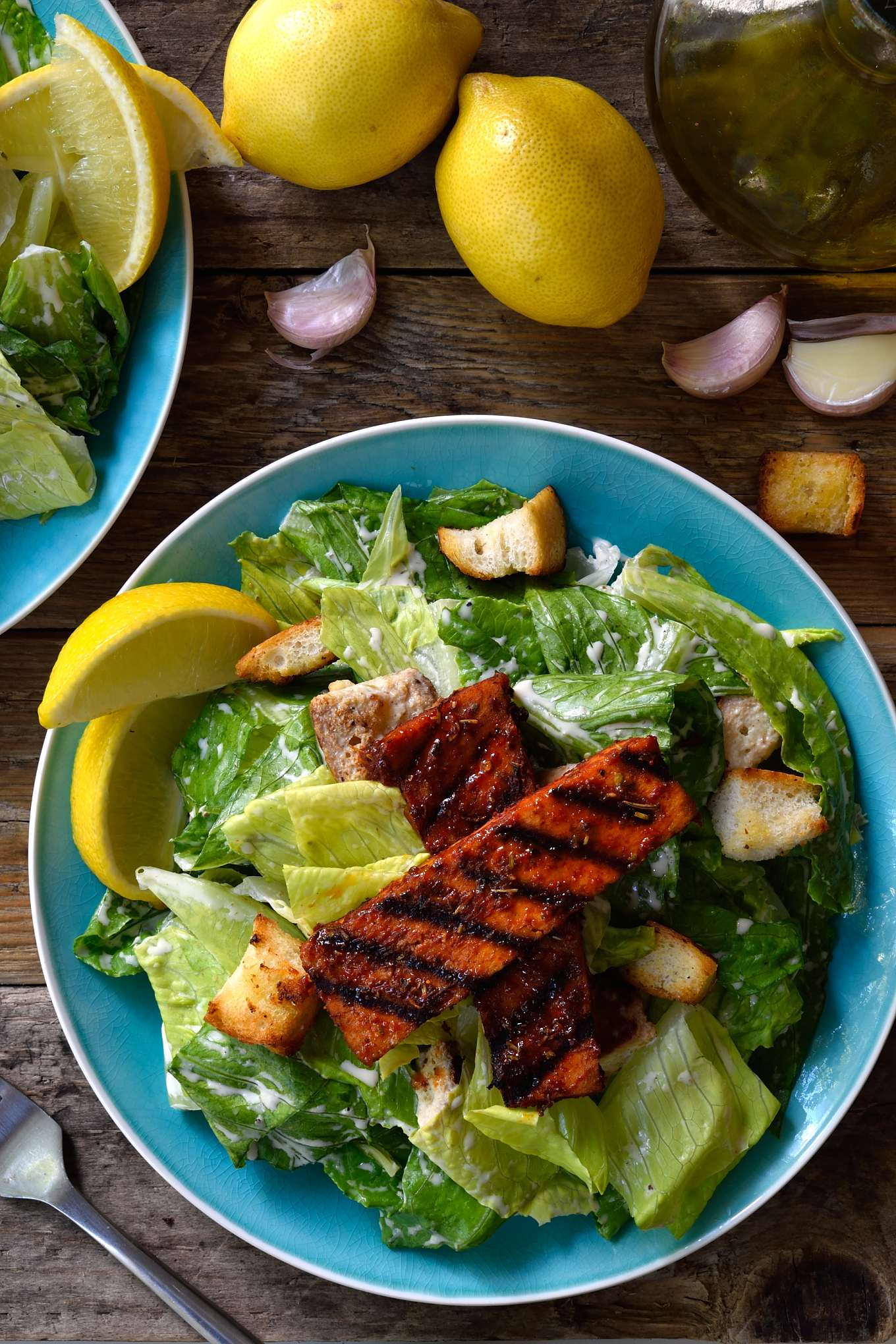 Vegan caesar salad makes a tasty and filling lunch or a light dinner. The vegan caesar dressing is made with aquafaba and is very easy to put together. 