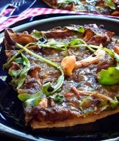 Mushroom Duxelles Pizza with Arugula and Balsamic Reduction